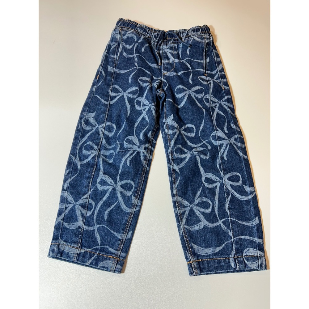 Cotton On Kids Jeans Girls 4-5YRS 110CM Blue Bow Print Barrel Denim Co